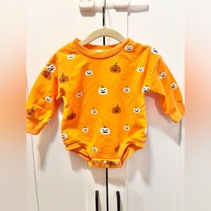 Pumpkin Print Orange Kids One Piece bubble